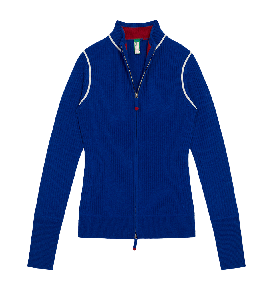 fine rib zip-up cardigan