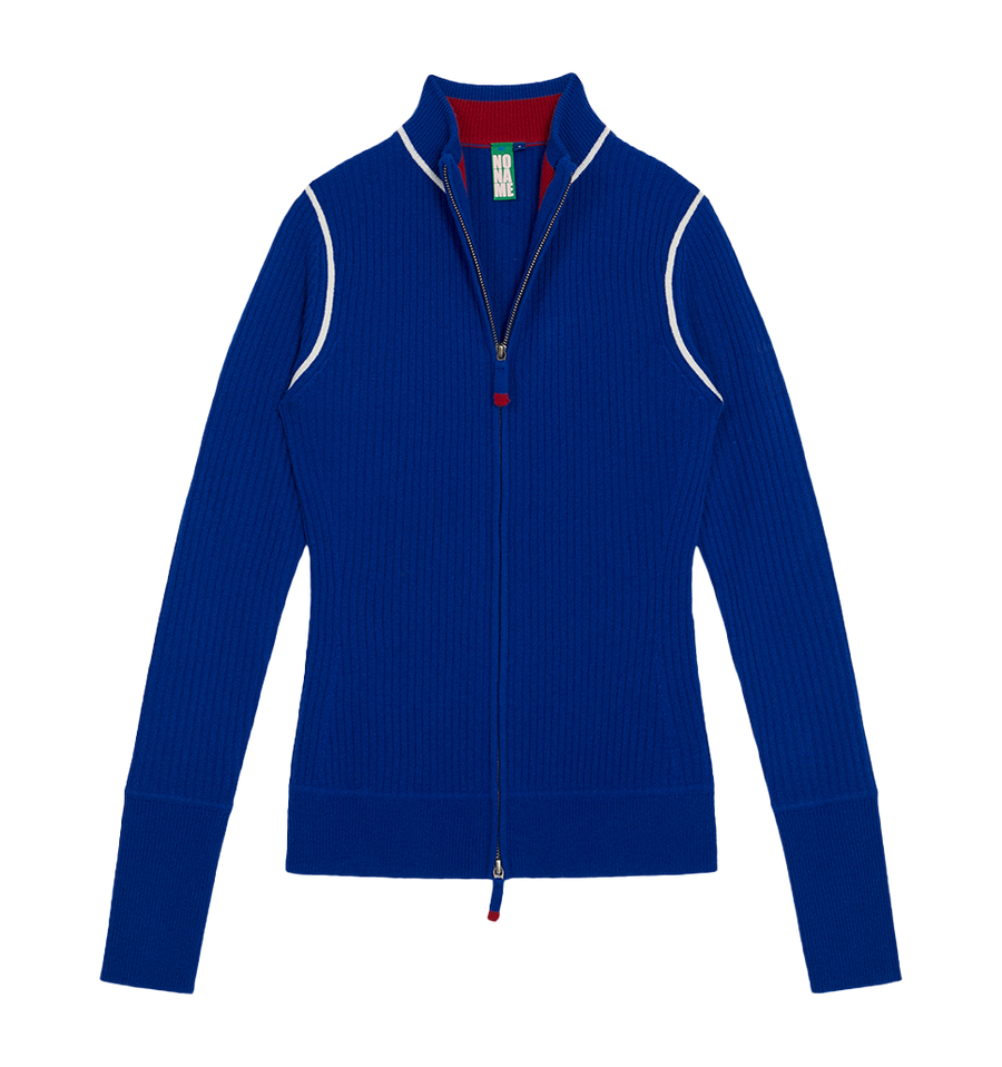 fine rib zip-up cardigan